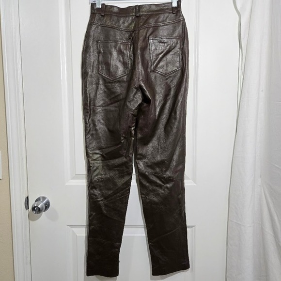 Margaret Godfrey Brown Leather High Waisted Straight Leg Pants Women's Size 8 - Picture 6 of 10